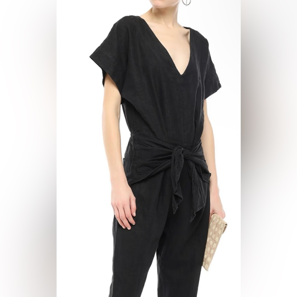 NWT- JOIE Jaydana Cropped Trie-front Linen Jumpsuit Black - Picture 4 of 10